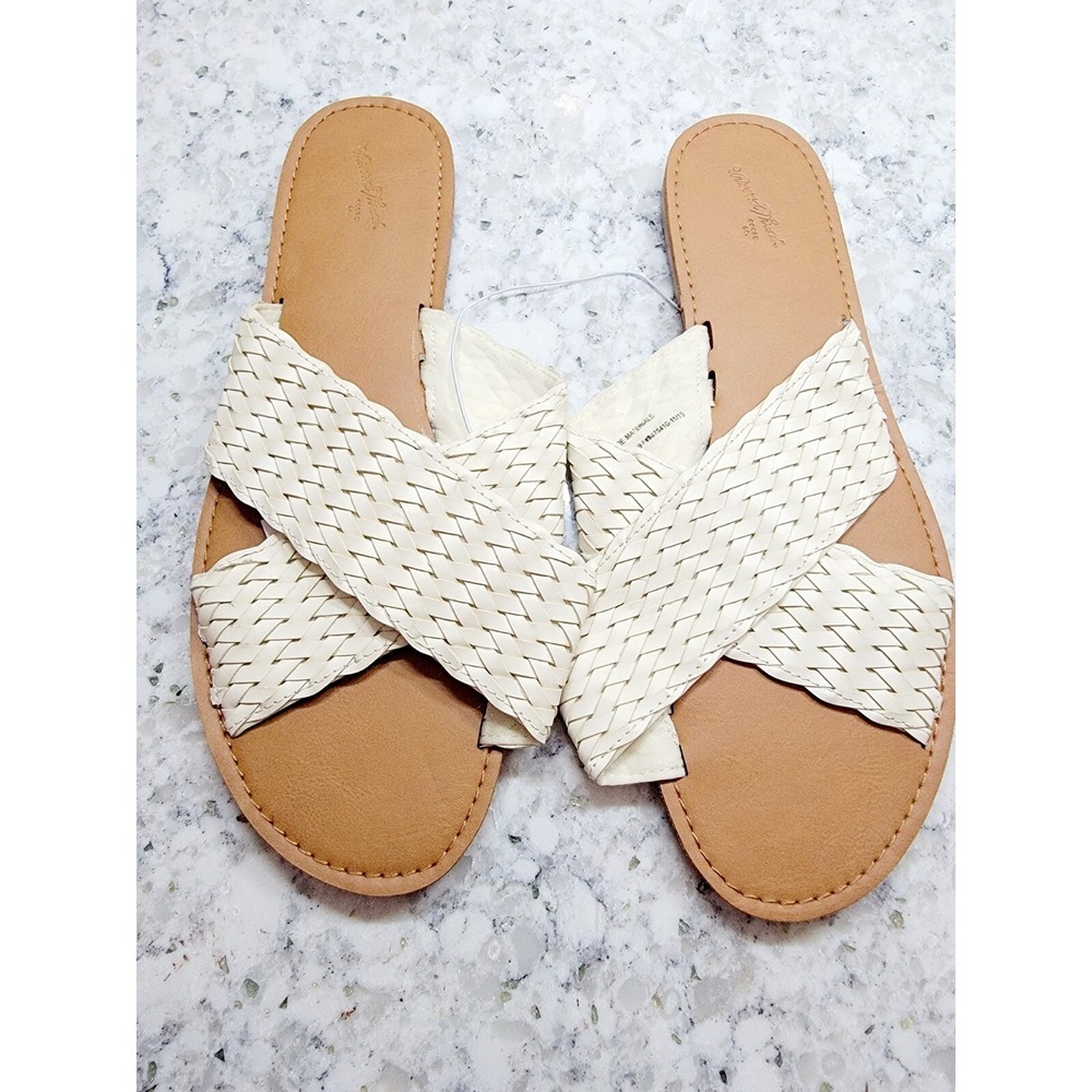 Universal Thread Women's Sz 12‎ Woven Open Toe Slide Sandals White NEW